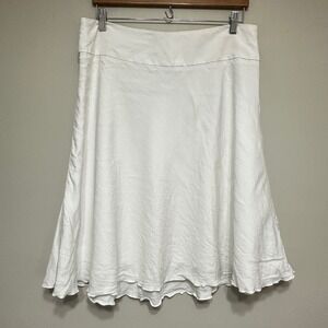 Nic + Zoe White Linen Blend A-Line Midi Skirt Womens 14 Flowy‎ Classic *Flaw